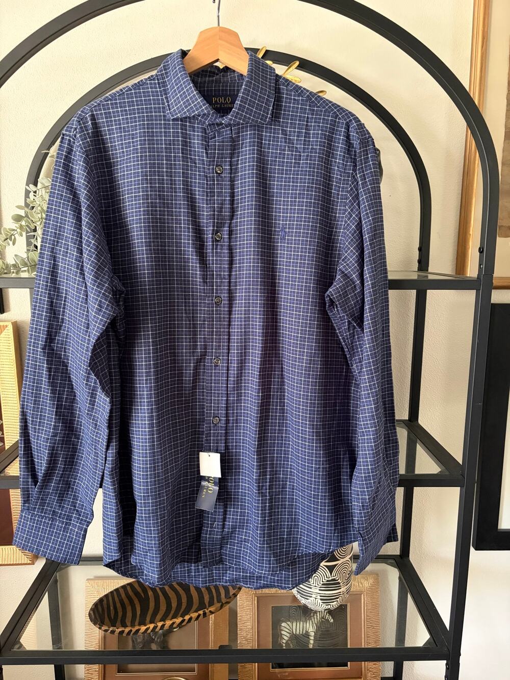 Polo Ralph Lauren Classic Fit Shirt Mens M Blue Windowpane Check NWT Cotton